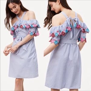 AnnTaylerLoft Striped Embroidered Fiesta Dress pxs